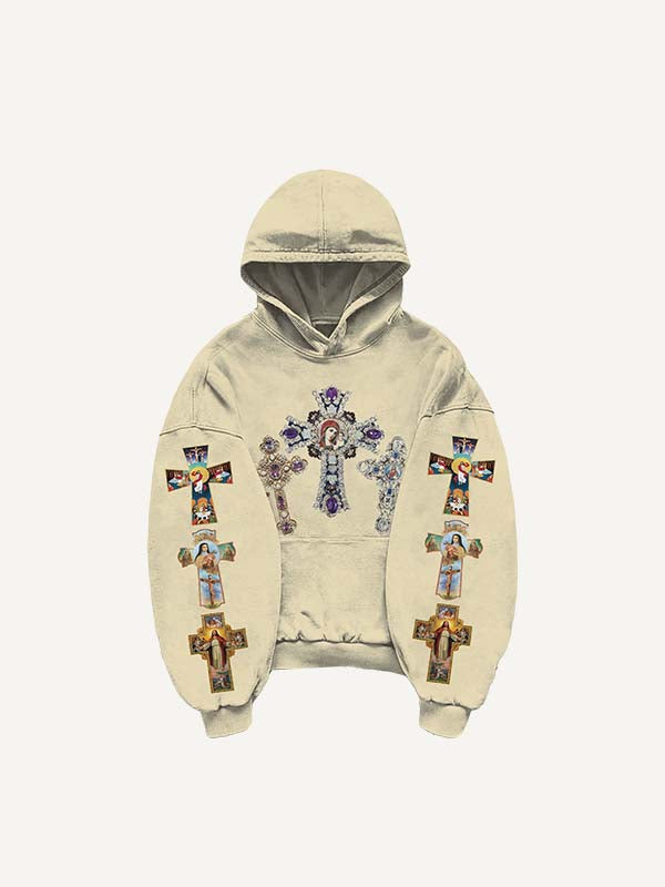 Cross&Figure&Pray&Graphic&Letter Print Slant Pockets Hoodie