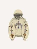 Cross&Figure&Pray&Graphic&Letter Print Slant Pockets Hoodie