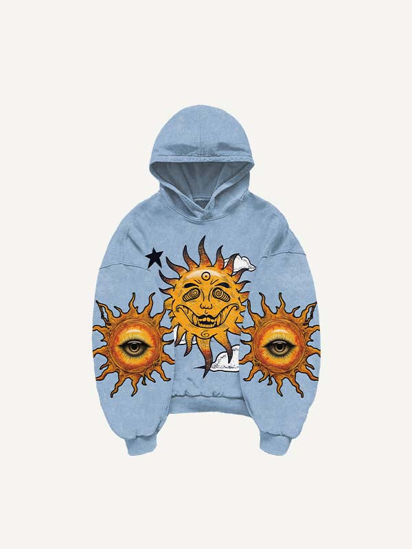 Evil Sun&Moon&Eye&Graphic Print Slant Pockets Hoodie