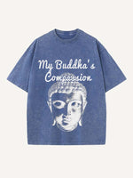 Distressed Washed Figure Print Round Neck T-shirt