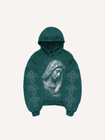 Mary&Cross Faux Rhinestones Print Slant Pockets Hoodie