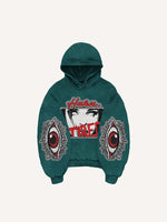 Figure&Eye&Letter Faux Decal Print Slant Pockets Hoodie