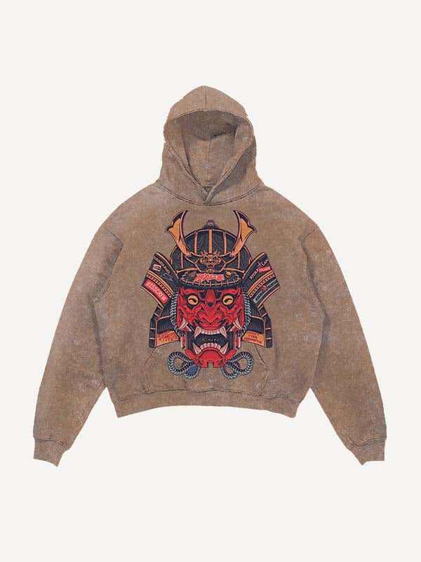 Distressed Washed Ghost General Print Slant Pockets Hoodie