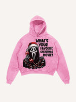 Distressed Washed Christmas Horror Print Slant Pockets Hoodie