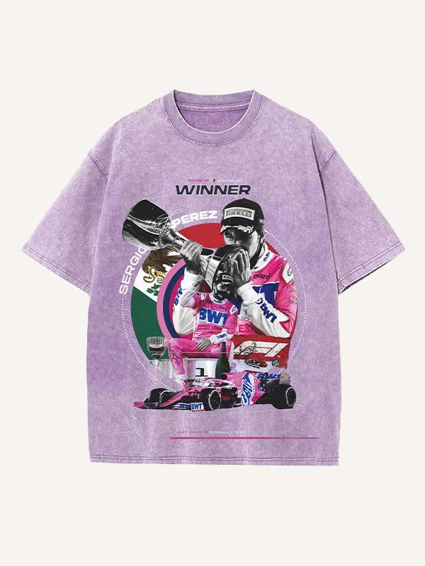 Sergio Perez Print Round Neck T-shirt