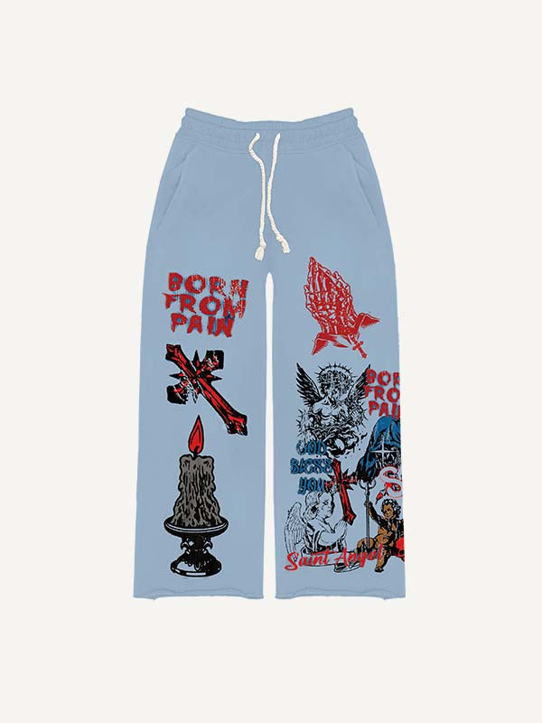 Angel&Pray&Cross&Wing&Letter&Graphic Print Elastic Waist Pants