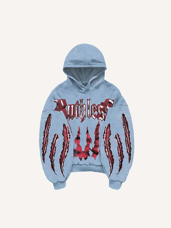 Claw Marks&Tiger&Letter Print Slant Pockets Hoodie