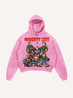 Distressed Washed Christmas Horror Print Slant Pockets Hoodie