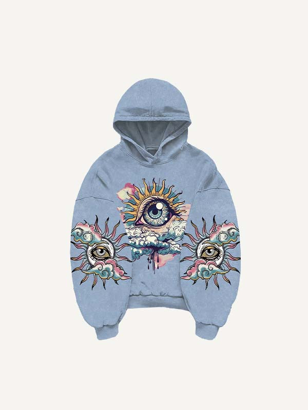 Eye&Cloud&Moon&Graphic Print Slant Pockets Hoodie