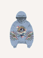 Eye&Cloud&Moon&Graphic Print Slant Pockets Hoodie