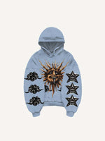 Evil Moon&Sun&Cloud&Star Print Slant Pockets Hoodie