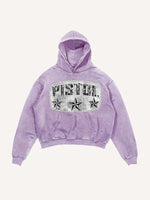 Distressed Washed Pistol&Letter Faux Decal Print Slant Pockets Hoodie