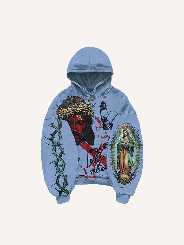 Jesus&Mary&Cross&Letter&Graphic Print Slant Pockets Hoodie