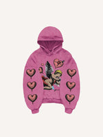 Cupid&Heart Print Slant Pockets Hoodie