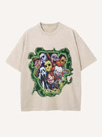 Distressed Washed Horror Print Round Neck T-shirt