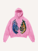Distressed Washed Tiger&Snake&Panther Print Slant Pockets Hoodie