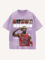 Dennis Rodman Print Round Neck T-shirt