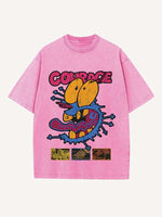 Distressed Washed Figure&Graphic&Animal&Letter Print Round Neck T-shirt