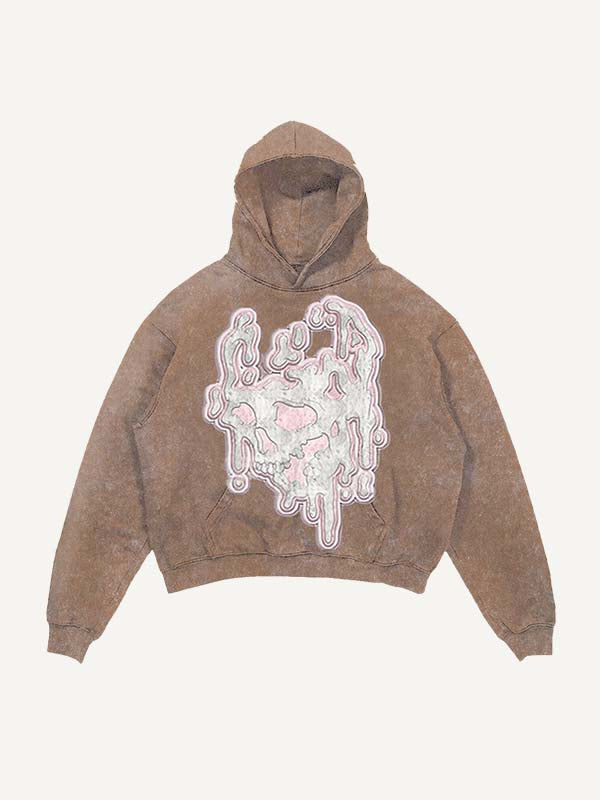 Distressed Washed Graphic Print Slant Pockets Hoodie