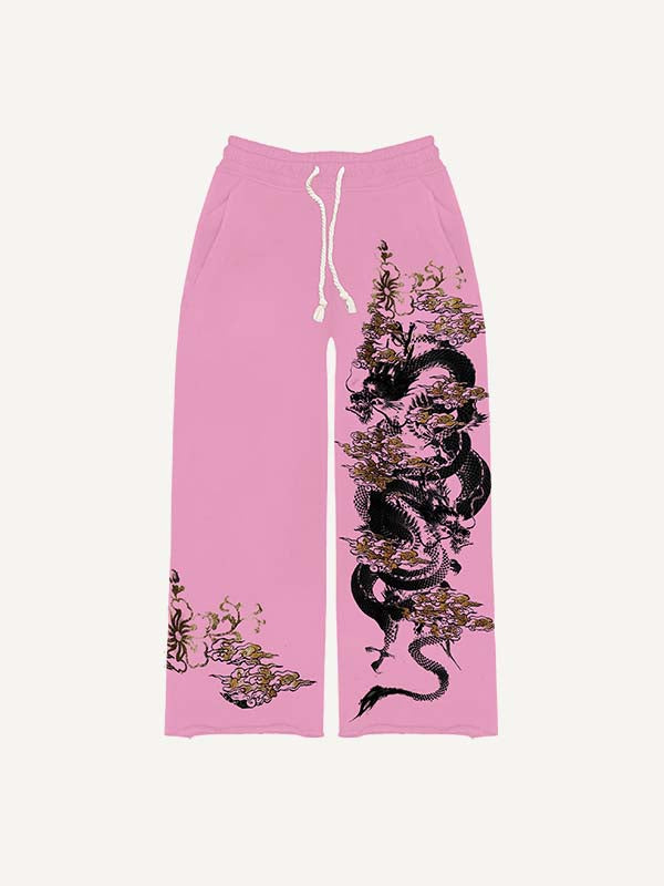 Dragon Print Elastic Waist Pants