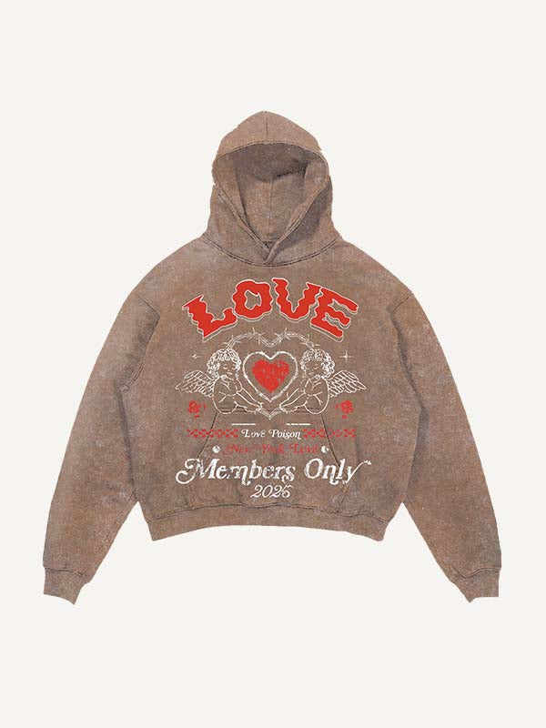 Distressed Washed Cupid&Heart&Letter Print Slant Pockets Hoodie