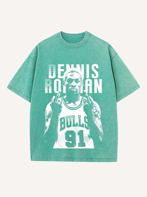 Dennis Rodman Print Round Neck T-shirt