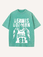 Dennis Rodman Print Round Neck T-shirt