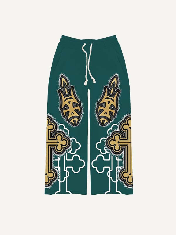 Cross&Letter&Graphic Faux Decal Print Elastic Waist Pants