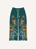 Cross&Letter&Graphic Faux Decal Print Elastic Waist Pants