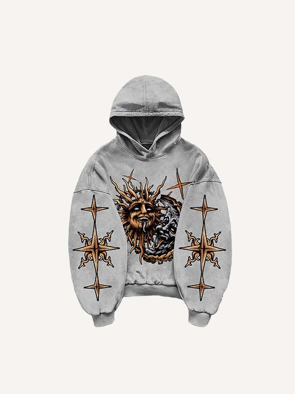 Evil Sun&Moon&Graphic Print Slant Pockets Hoodie