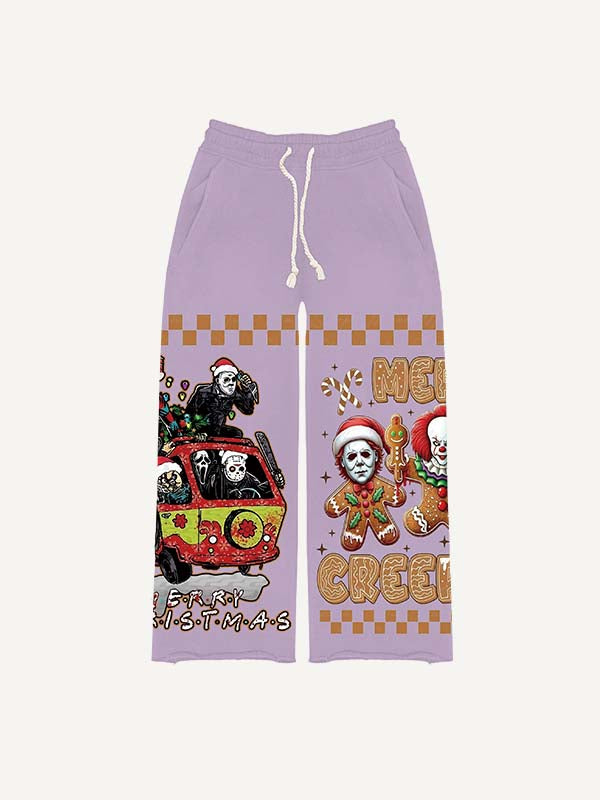 Christmas Horror Print Elastic Waist Pants