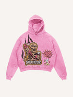 Distressed Washed Skeleton Injection Medicine&Letter Faux Decal Print Slant Pockets Hoodie