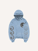 Wolf&Sun&Moon&Letter Print Slant Pockets Hoodie