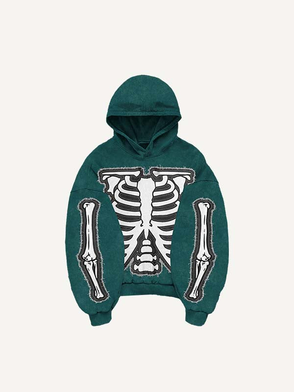 Skeleton&Gesture Faux Decal Print Slant Pockets Hoodie