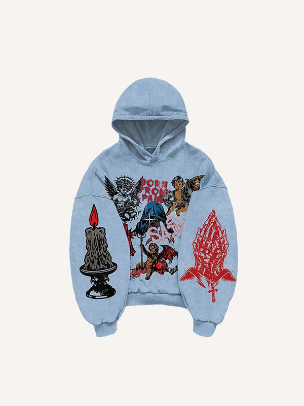 Angel&Pray&Cross&Wing&Letter&Graphic Print Slant Pockets Hoodie