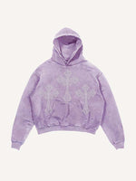 Distressed Washed Wing&Cross Faux Rhinestones Print Slant Pockets Hoodie