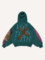 Figure&Letter&Cross Print Slant Pockets Hoodie