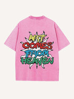 Distressed Washed Sun&Letter Print Round Neck T-shirt