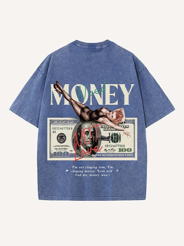 Distressed Washed Figure&City&Graphic&Money&Letter Print Round Neck T-shirt