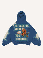 Medicine Bottle&Letter Faux Decal Print Slant Pockets Hoodie