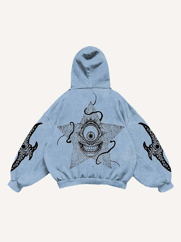 Evil Star&Eye&Graphic Print Slant Pockets Hoodie