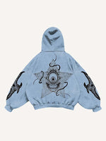 Evil Star&Eye&Graphic Print Slant Pockets Hoodie