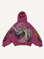 Figure&Wing&Letter Print Slant Pockets Hoodie