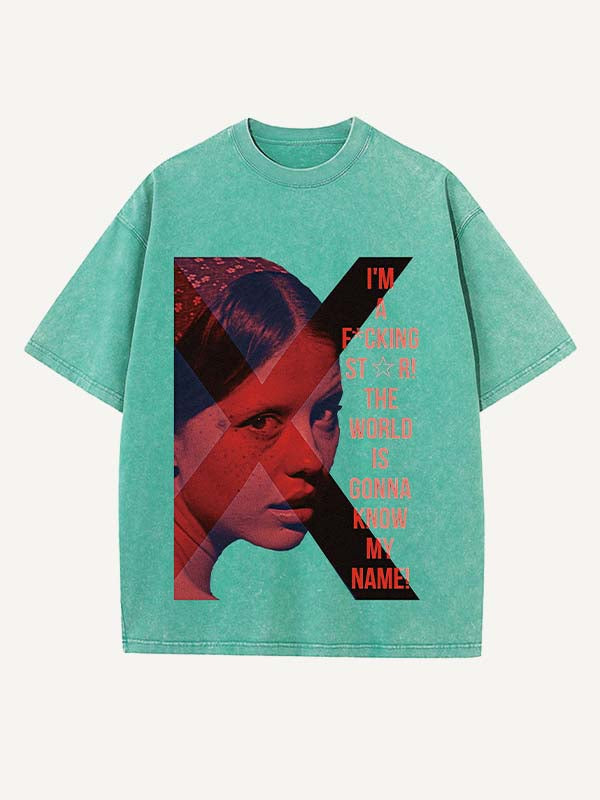 Distressed Washed Figure&Letter Print Round Neck T-shirt