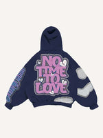No Time To Love&Heart Faux Decal Print Slant Pockets Hoodie