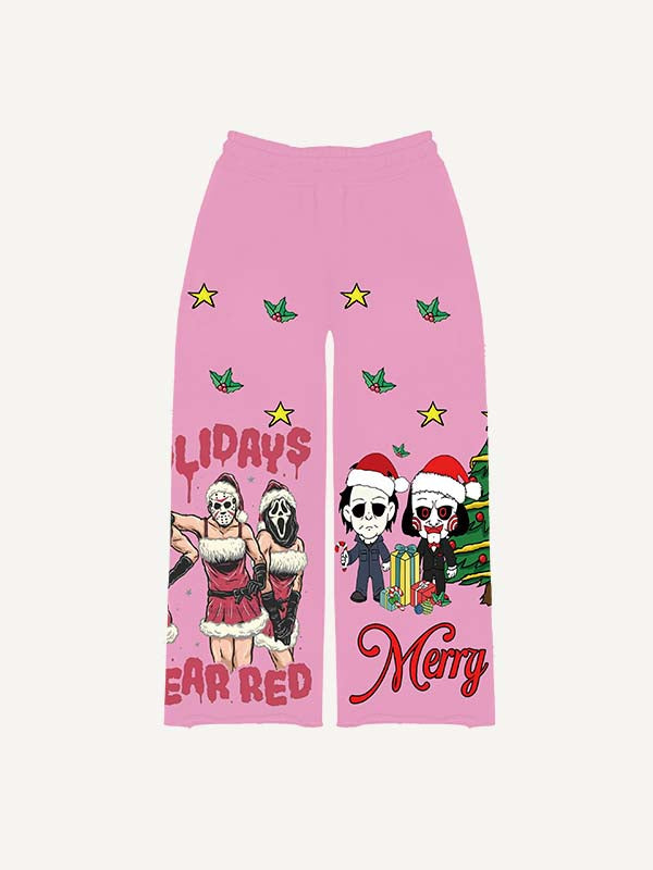 Christmas Horror Print Elastic Waist Pants
