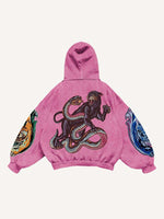 Tiger&Letter Graphic Print Slant Pockets Hoodie