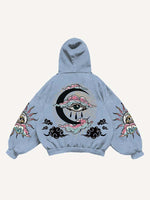 Eye&Cloud&Moon&Graphic Print Slant Pockets Hoodie