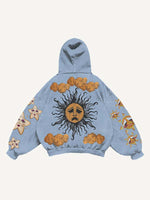 Sad Sun&Eye&Cloud&Graphic Print Slant Pockets Hoodie