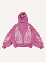 Demon&Wing&Letter Faux Decal Print Slant Pockets Hoodie
